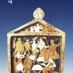 EN BAS,UN HOMME,ET AU DESSUS UNE FEMME PEUT ETRE PERSÉPHONE CONDUISENT LES CROYANTS  A LA DÉESSE DEMETER.